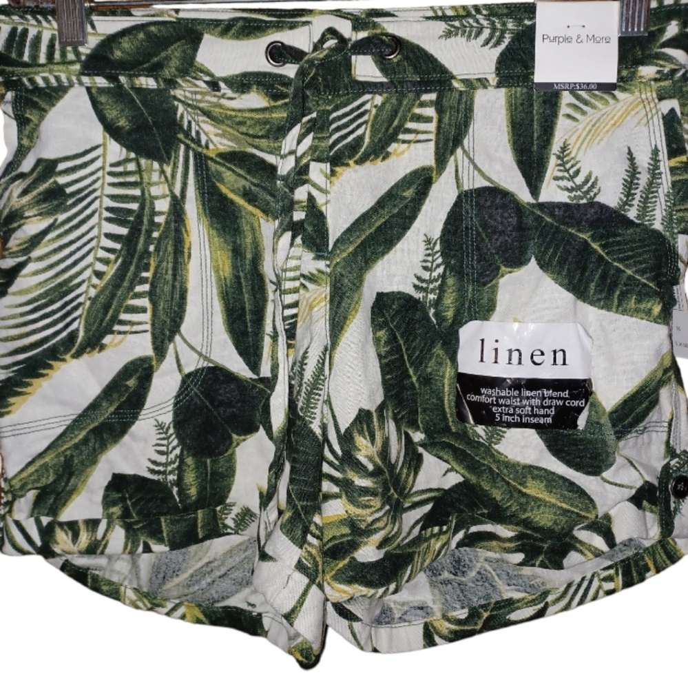 🌿5/$25 New Purple&More Medium Linen Cotton Hawaiian Plam Leaf Green Nwt - Picture 3 of 11